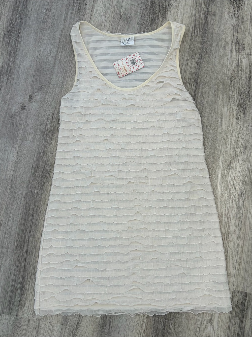 Free People tiered ruffles shift  Mini dress Womens L cream ivory shimmer New